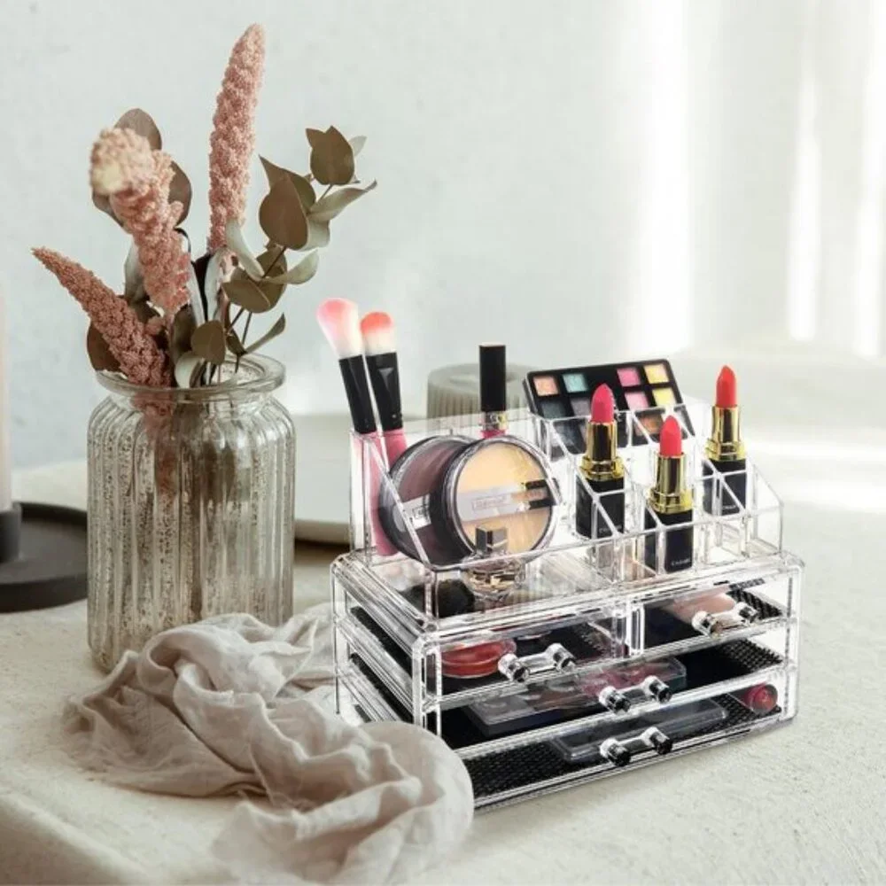 New Acrylic Makeup Organizer, 4 Drawers & Lipstick Holder for Vanity & Room